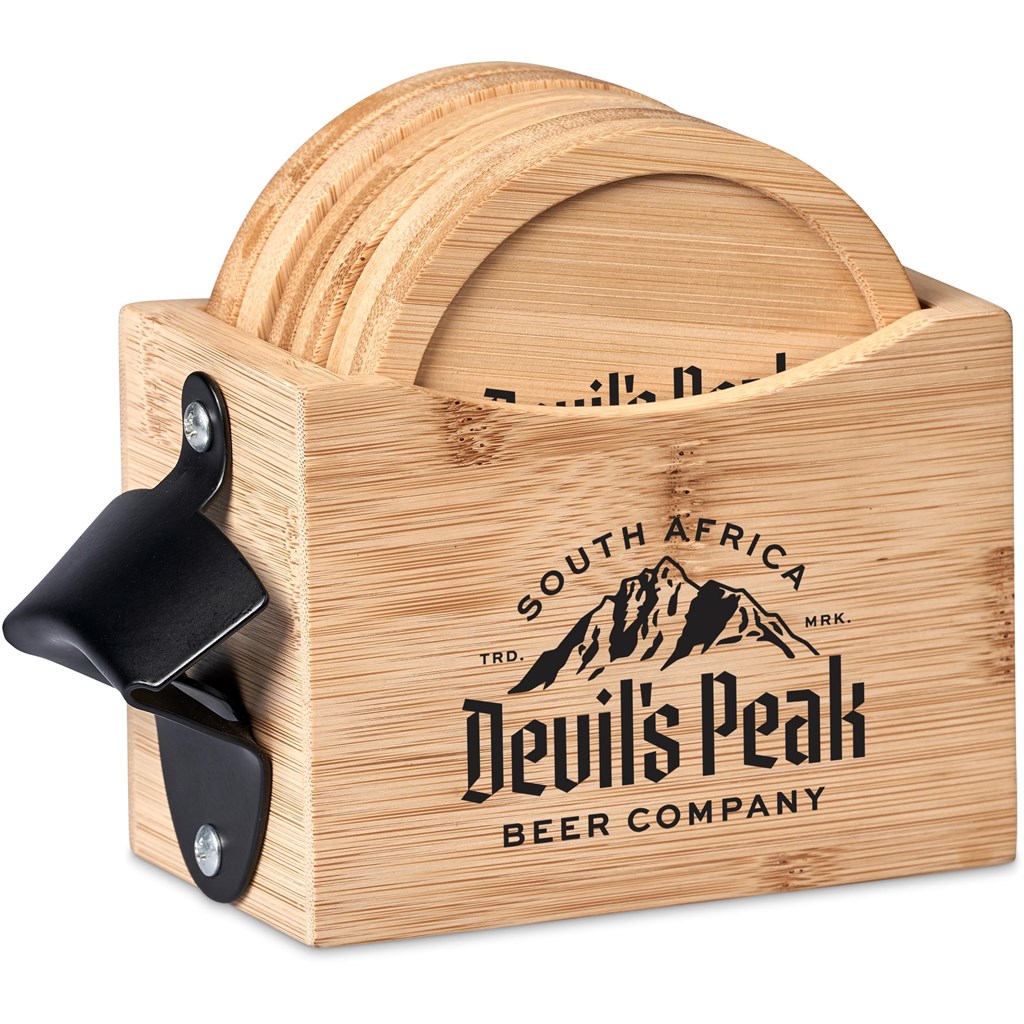 Okiyo Kanpai Bamboo Coaster & Bottle Opener Set - Image 3
