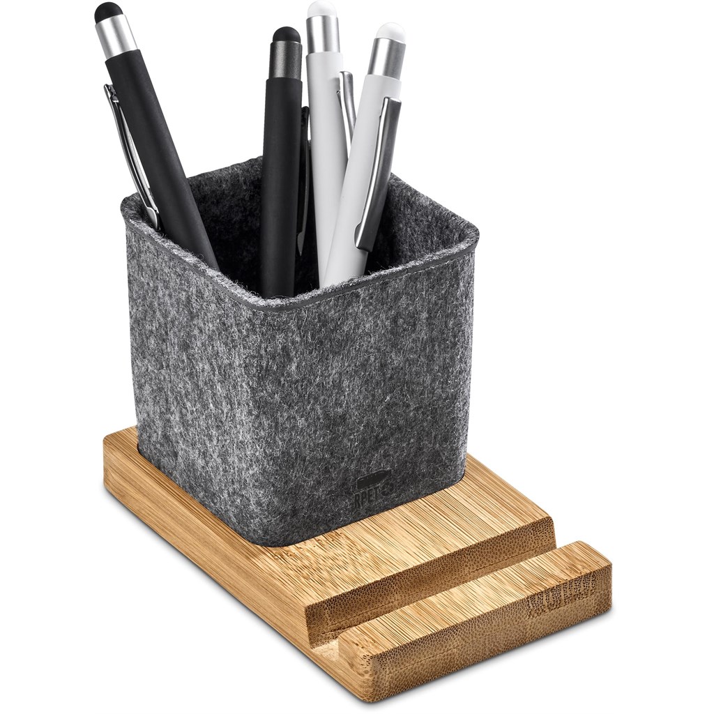 Okiyo Kyadi Recycled PET & Bamboo Desk Caddy Phone Stand - Image 4
