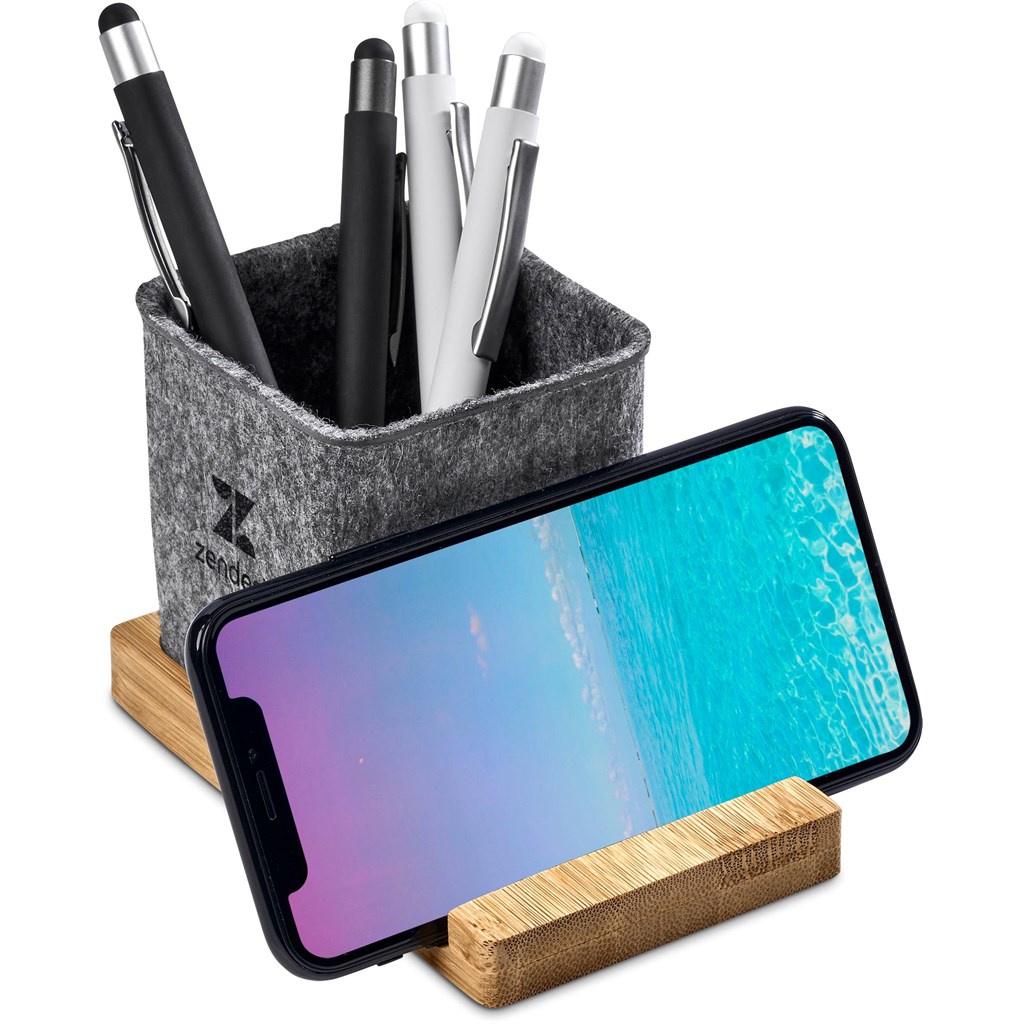 Okiyo Kyadi Recycled PET & Bamboo Desk Caddy Phone Stand - Image 5