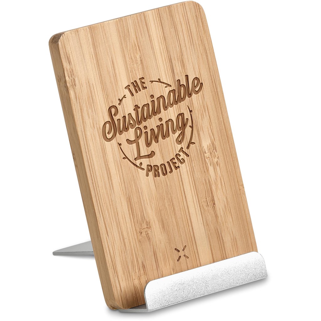 Okiyo Hakka Bamboo & Recycled Aluminium Wireless Charging Phone Stand - Image 4
