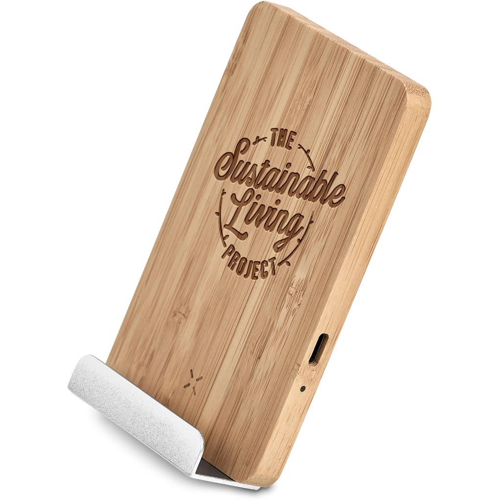 Okiyo Hakka Bamboo & Recycled Aluminium Wireless Charging Phone Stand - Image 6