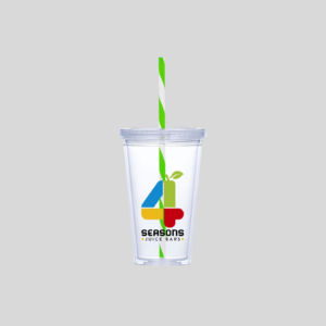 Malibu Double-Wall Plastic Tumbler & Straw - 470ml - Lime