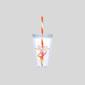 Malibu Double-Wall Plastic Tumbler & Straw - 470ml - Orange