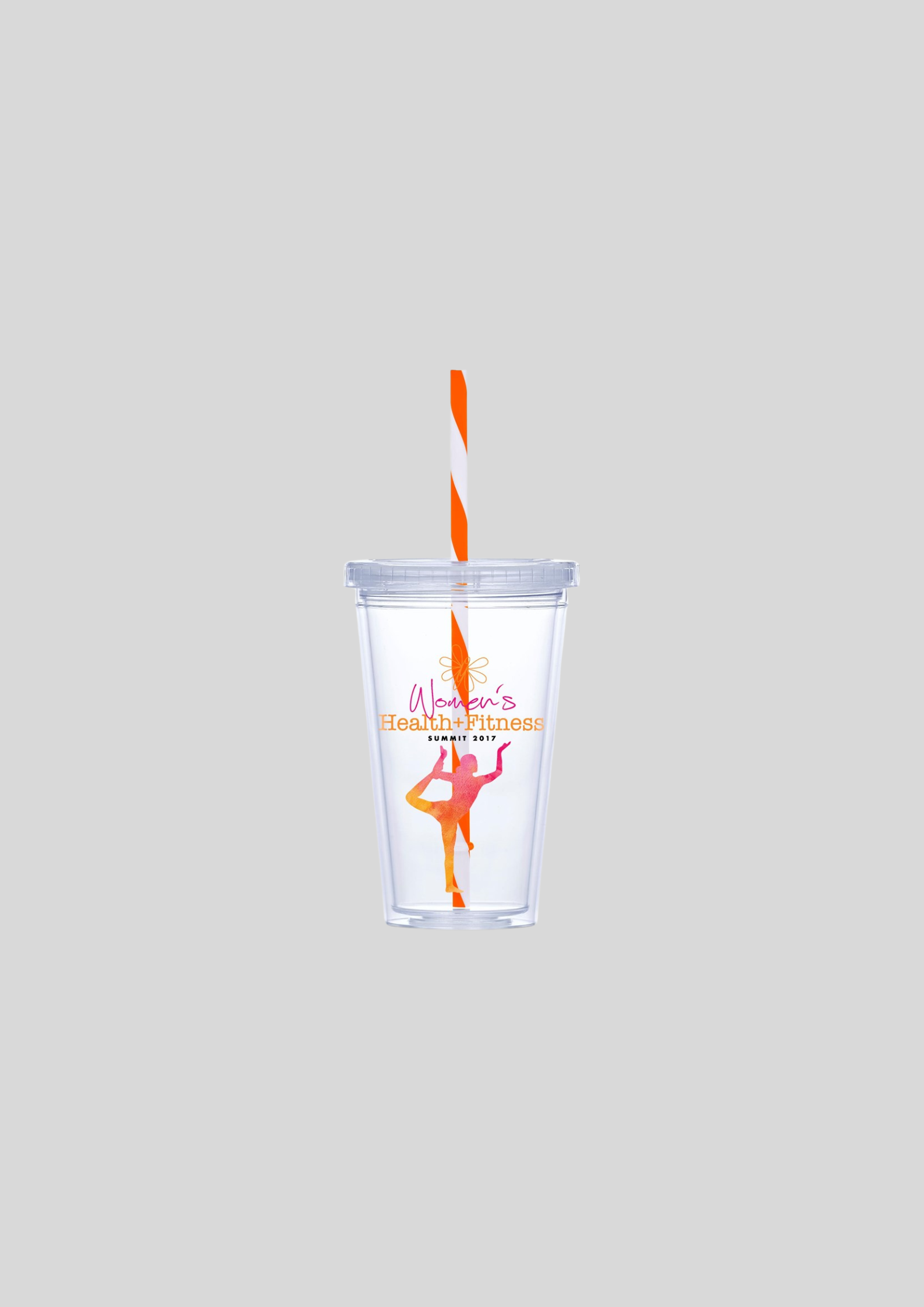 Malibu Double-Wall Plastic Tumbler & Straw - 470ml - Orange