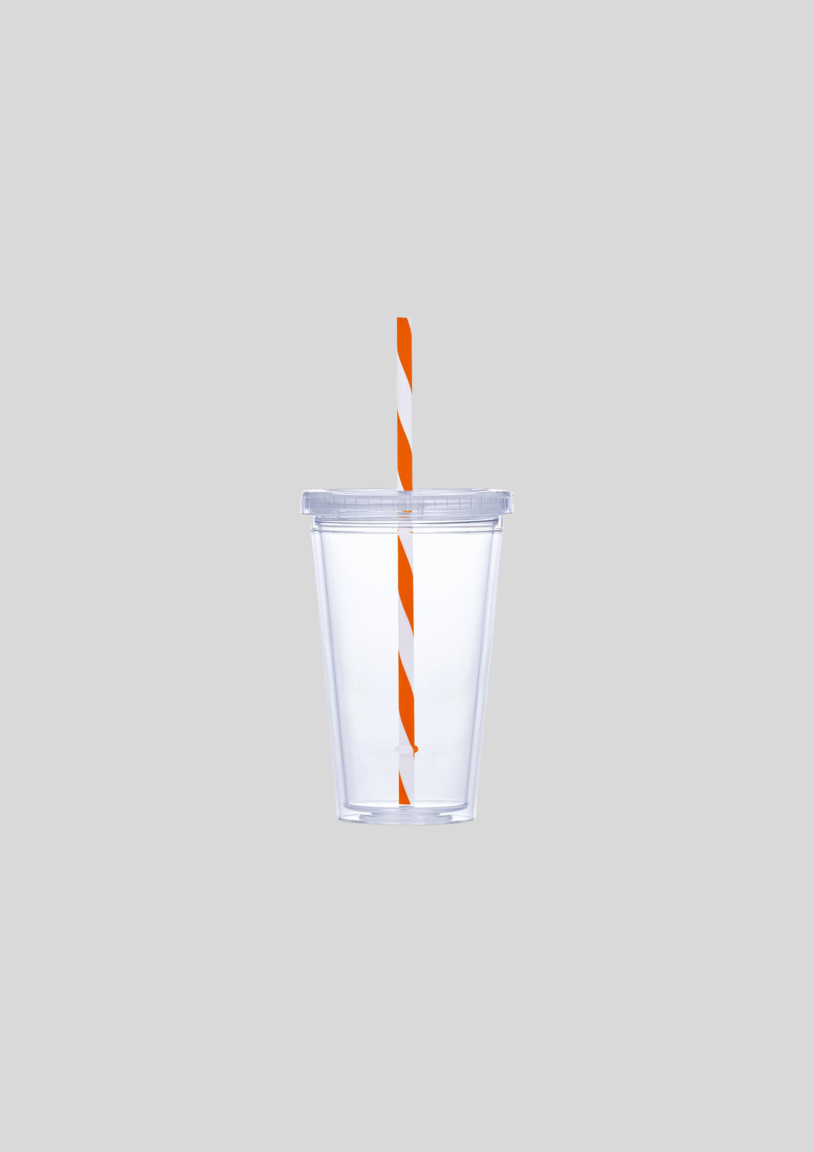 Malibu Double-Wall Plastic Tumbler & Straw - 470ml - Orange - Image 2