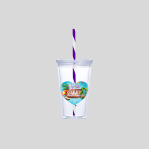 Malibu Double-Wall Plastic Tumbler & Straw - 470ml - Purple