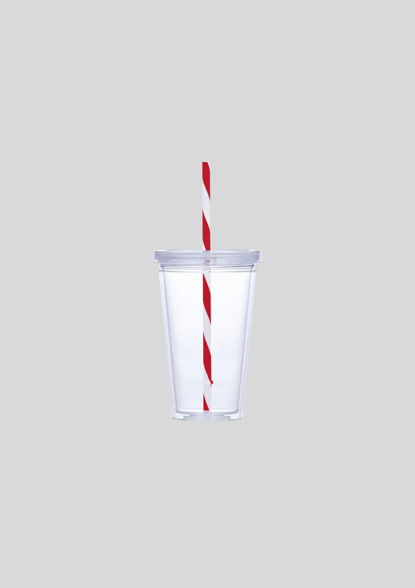 Malibu Double-Wall Plastic Tumbler & Straw - 470ml - Red - Image 2