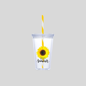 Malibu Double-Wall Plastic Tumbler & Straw - 470ml - Yellow