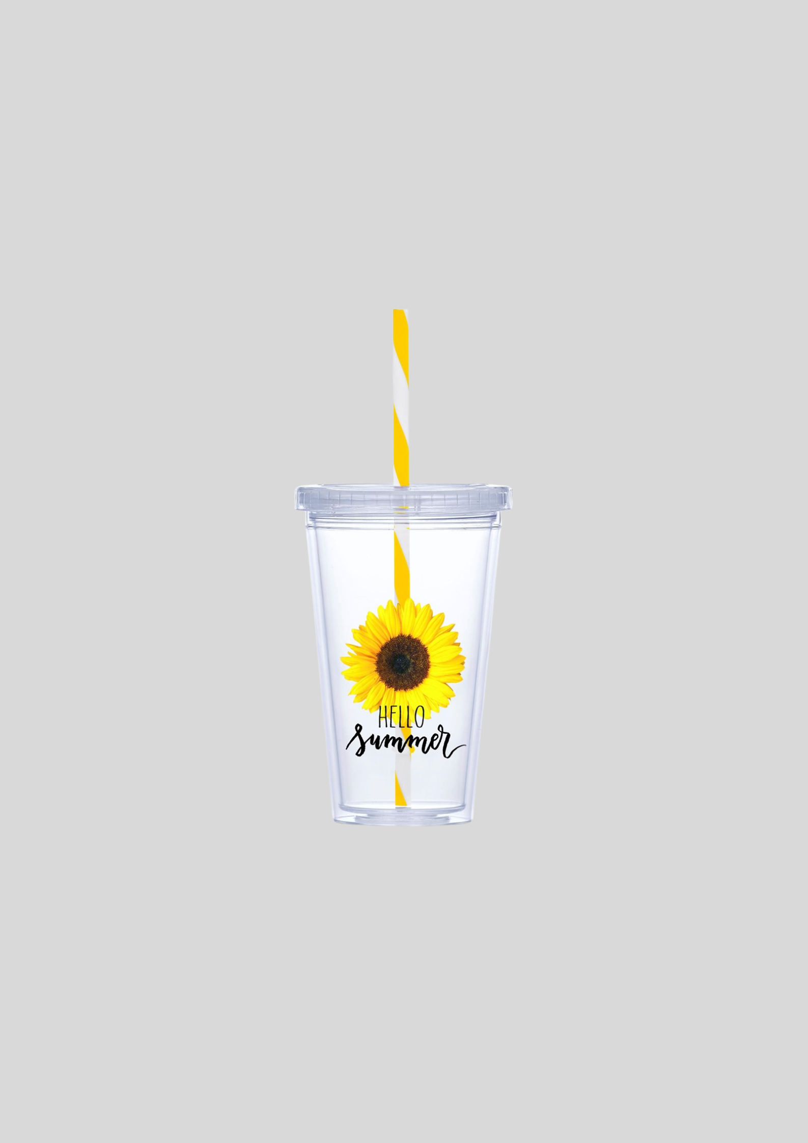 Malibu Double-Wall Plastic Tumbler & Straw - 470ml - Yellow
